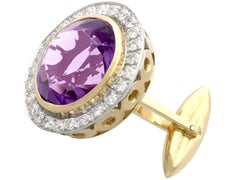 26.9 Carat Amethyst 3.64 Carat Diamond and Yellow Gold Cufflinks