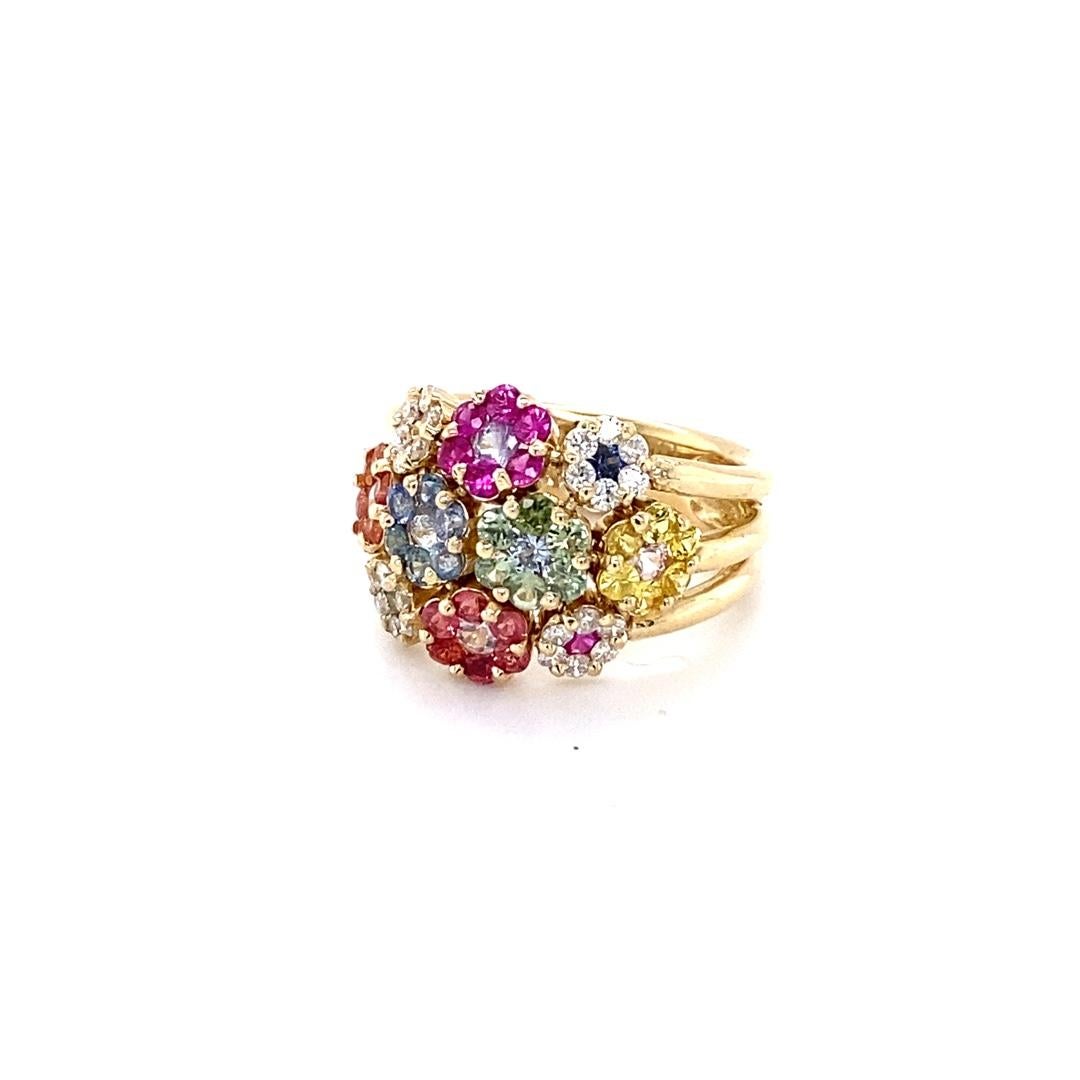 Contemporary 2.69 Carat Natural Sapphire Diamond Yellow Gold Cocktail Ring