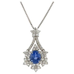 2,69 Karat unbehandelter Saphir und Diamant Platin-Anhänger Halskette Fine Jewelry