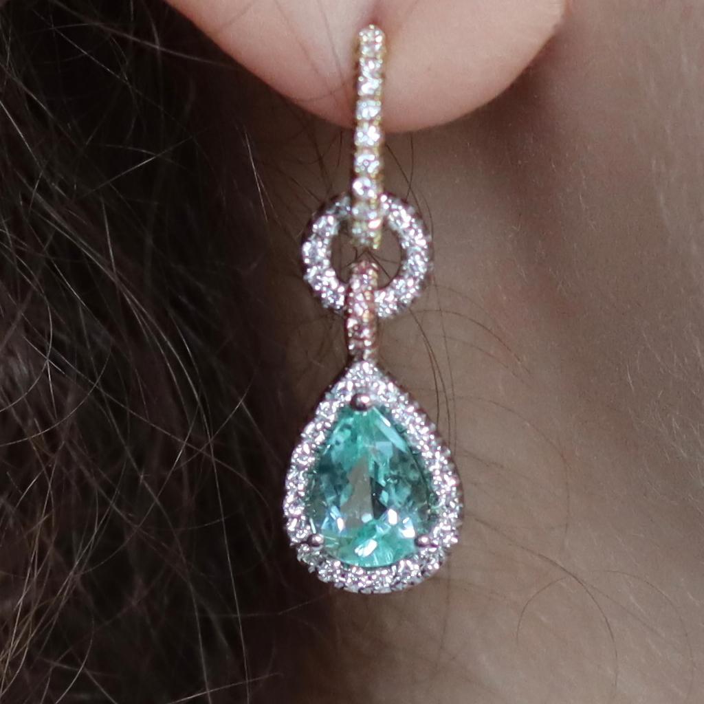 2,69 Karat Paraiba Turmalin Weier & rosa Diamant Halo Charm-Ohrringe im Angebot 6