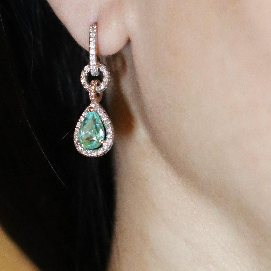 2.69 Carat Paraiba Tourmaline White & Pink Diamond Halo Charm Earrings For Sale 10
