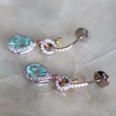 Pendientes Encanto Halo Turmalina Paraiba Blanca y Diamante Rosa 2,69 Quilates