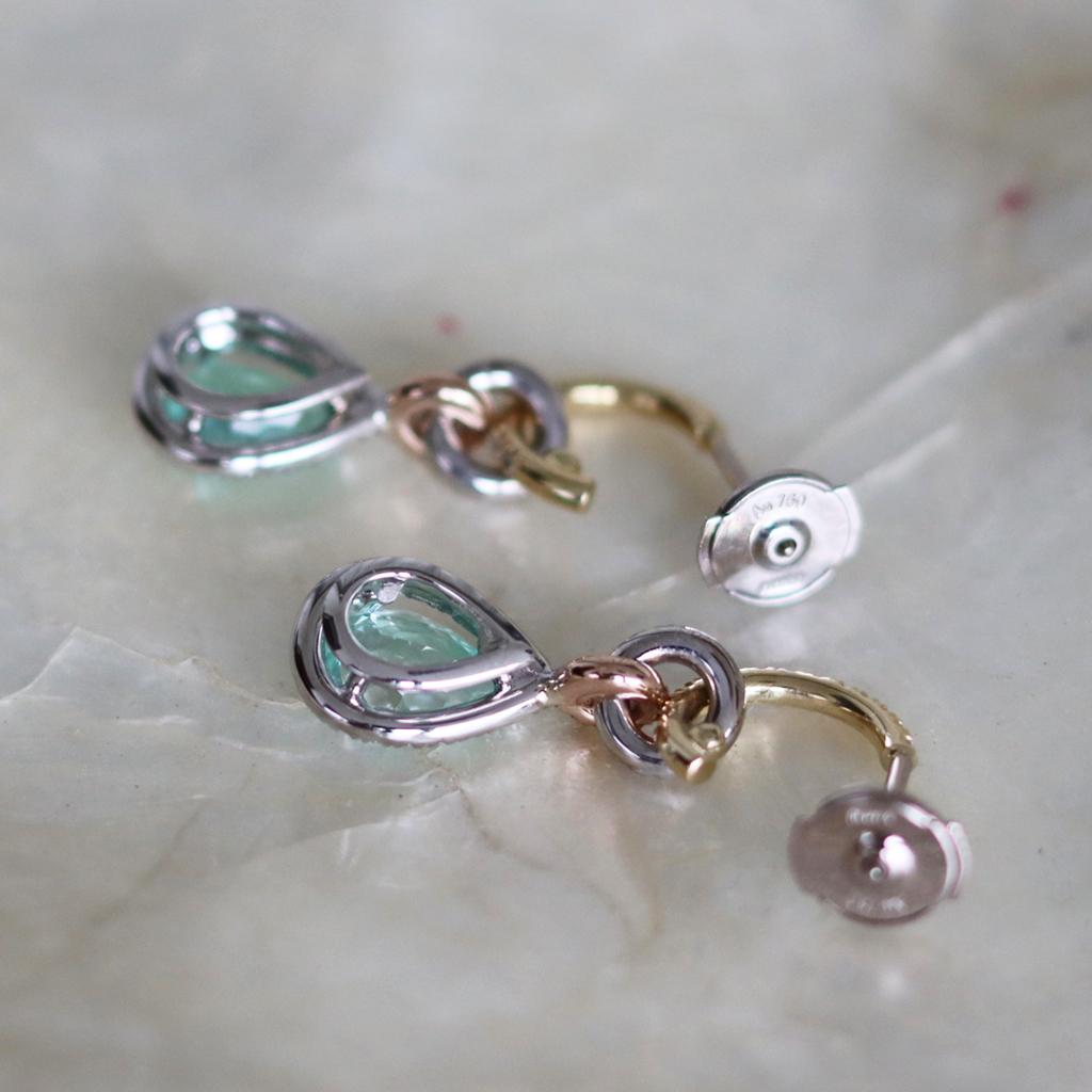 2,69 Karat Paraiba Turmalin Weier & rosa Diamant Halo Charm-Ohrringe im Zustand „Neu“ im Angebot in Antwerp, BE