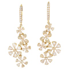 2.69 Carat Rose Cut Diamond 18 Karat Gold Flower Earrings