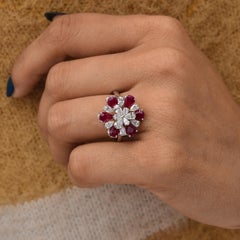 Spectrum Jewels Pear Cut 3.73TCW Diamond Ruby Floral White Gold Cocktail Ring