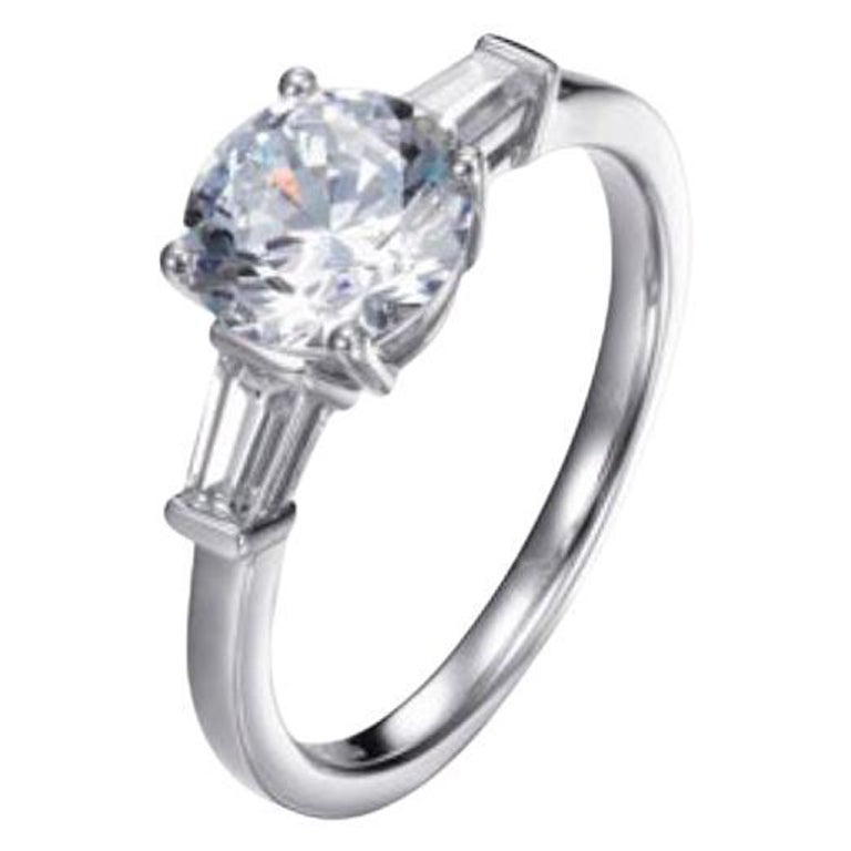 Bague de fiançailles de créateur en zirconia cubique solitaire et baguette effilée de 2,69 carats