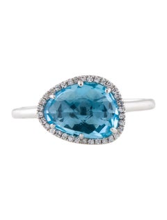 2.69 Carat Swiss Blue Topaz & Diamond White Gold Ring