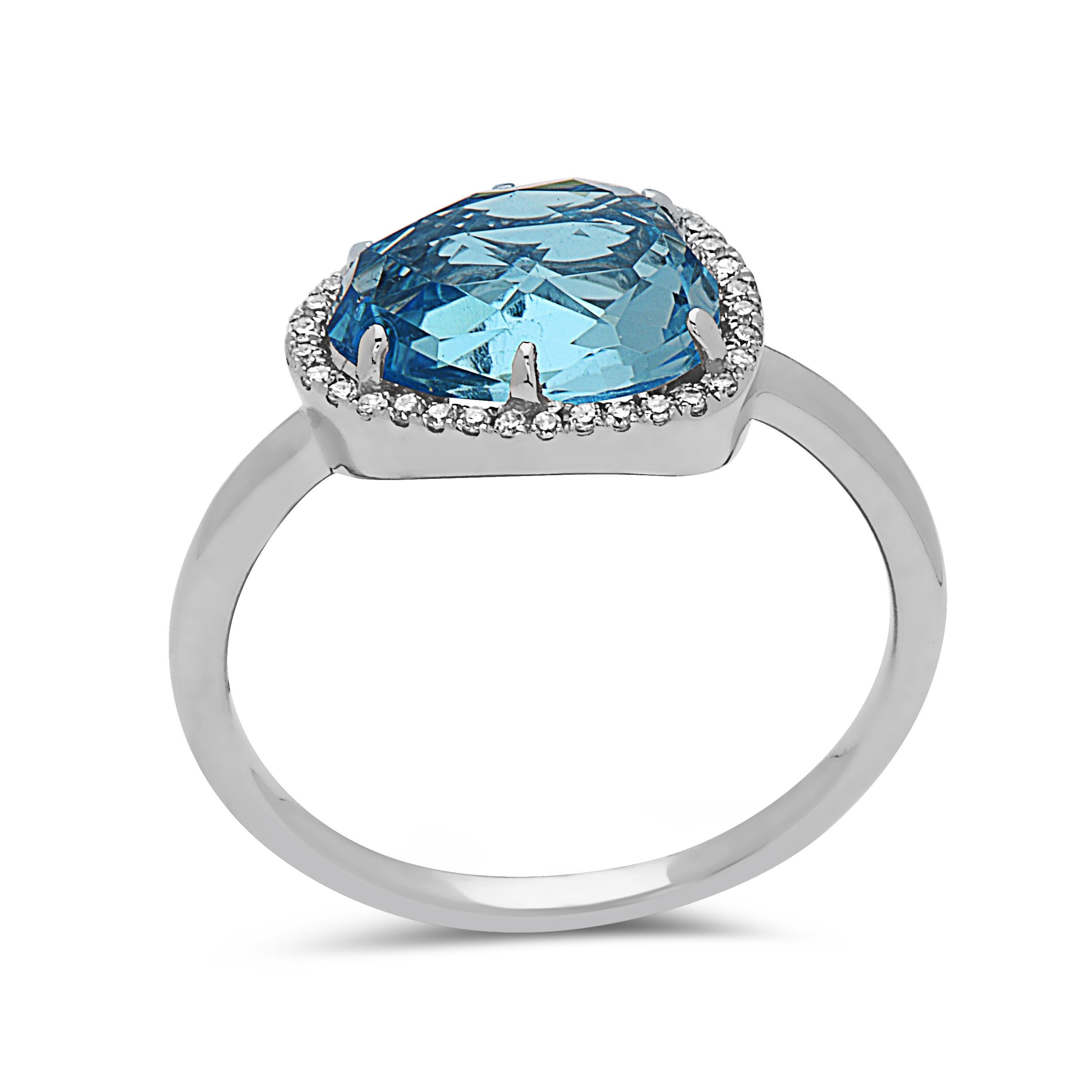 2,69 Karat Schweizer Blautopas & Diamant Weißgoldring Damen im Angebot