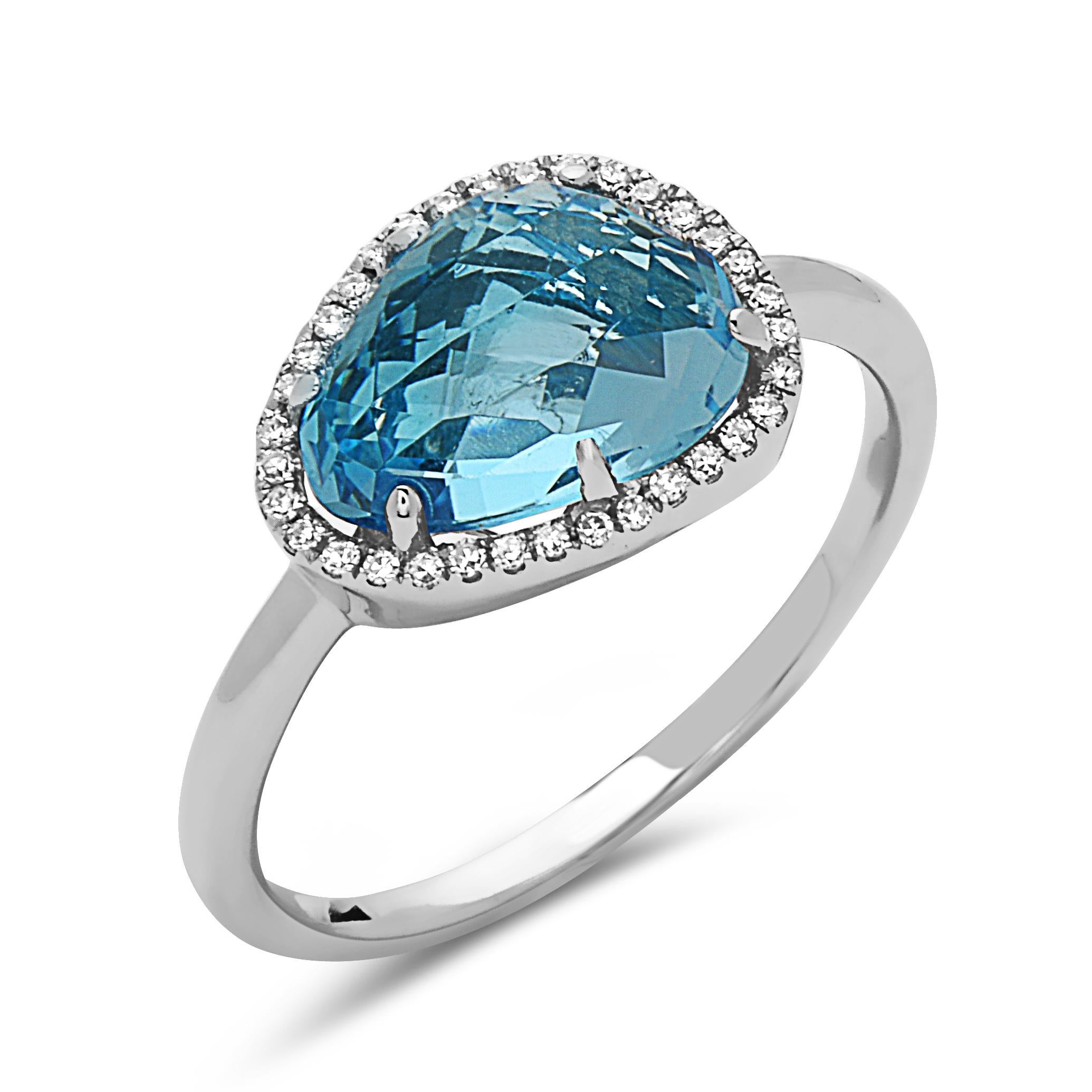 2,69 Karat Schweizer Blautopas & Diamant Weißgoldring im Zustand „Neu“ im Angebot in Great Neck, NY