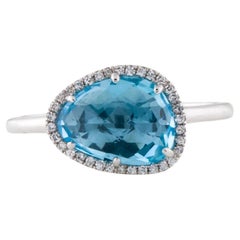 2.69 Carat Swiss Blue Topaz & Diamond White Gold Ring