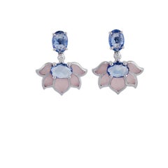 2.69 Carat Tanzanite, Rose Quartz & Round Diamonds Earrings in 18k White Gold