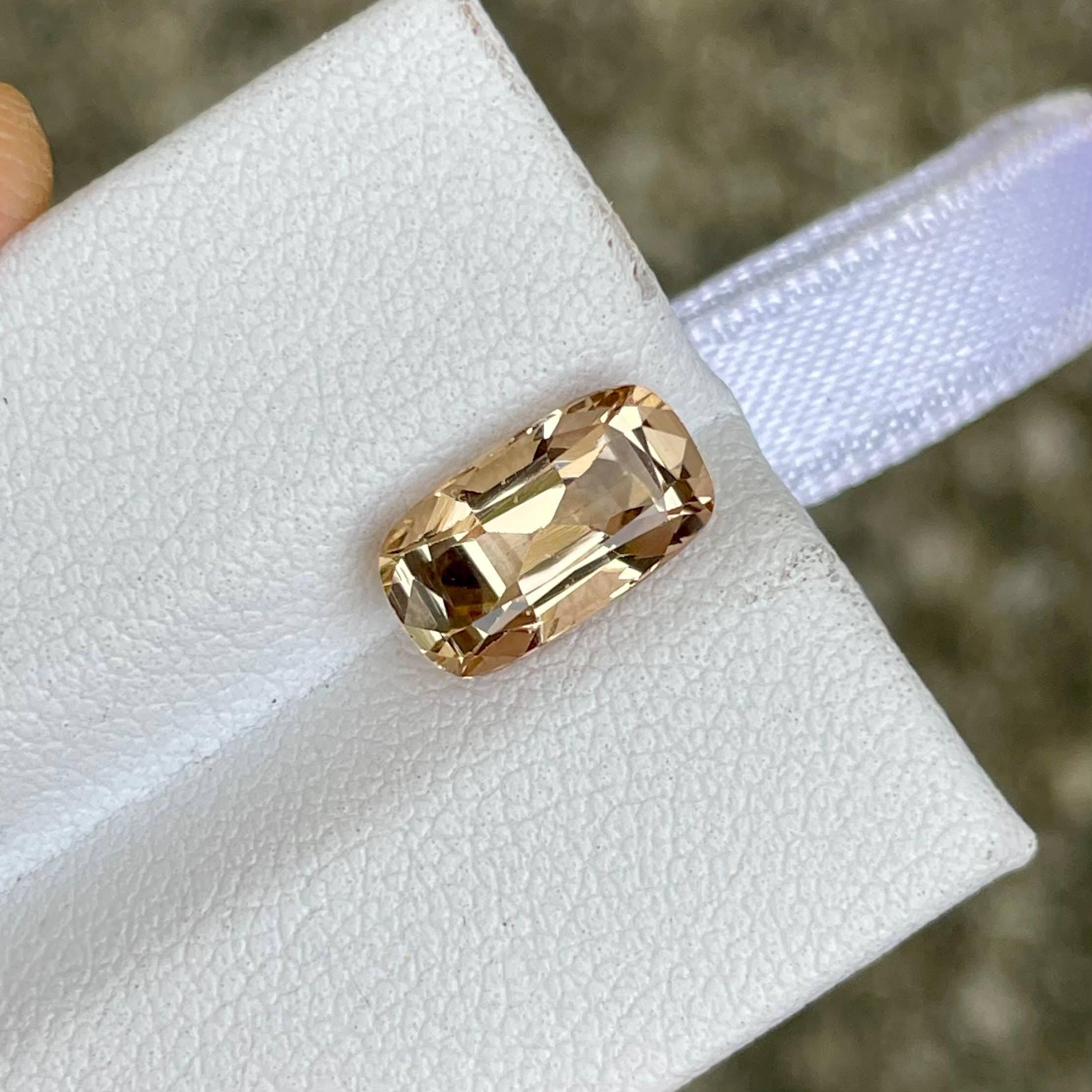 Weight 2.69 carats 
Dimensions 10.4x5.9x5.2 mm
Treatment none 
Origin Pakistan 
Clarity VVS 
Shape Cushion 
Cut Fancy Cushion



The Imperial Topaz Stone, boasting a remarkable weight of 2.69 carats, captivates with its exquisite Cushion Cut,