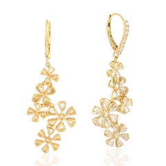 2.69 Carat Rose Cut Diamond 18 Karat Gold Flower Earrings