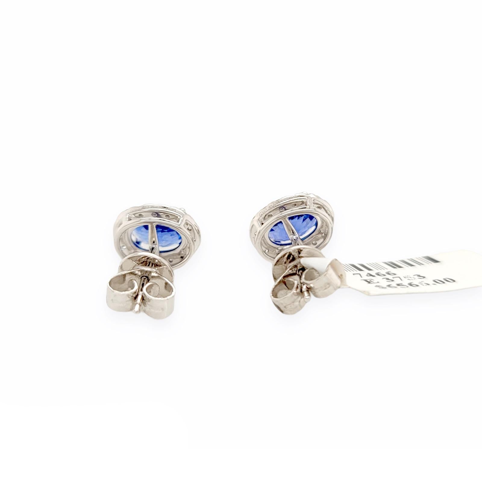 Women's or Men's 2.69 CT Natural Blue Sapphire & 0.37 CT Diamonds 14K White Gold Stud Earrings For Sale