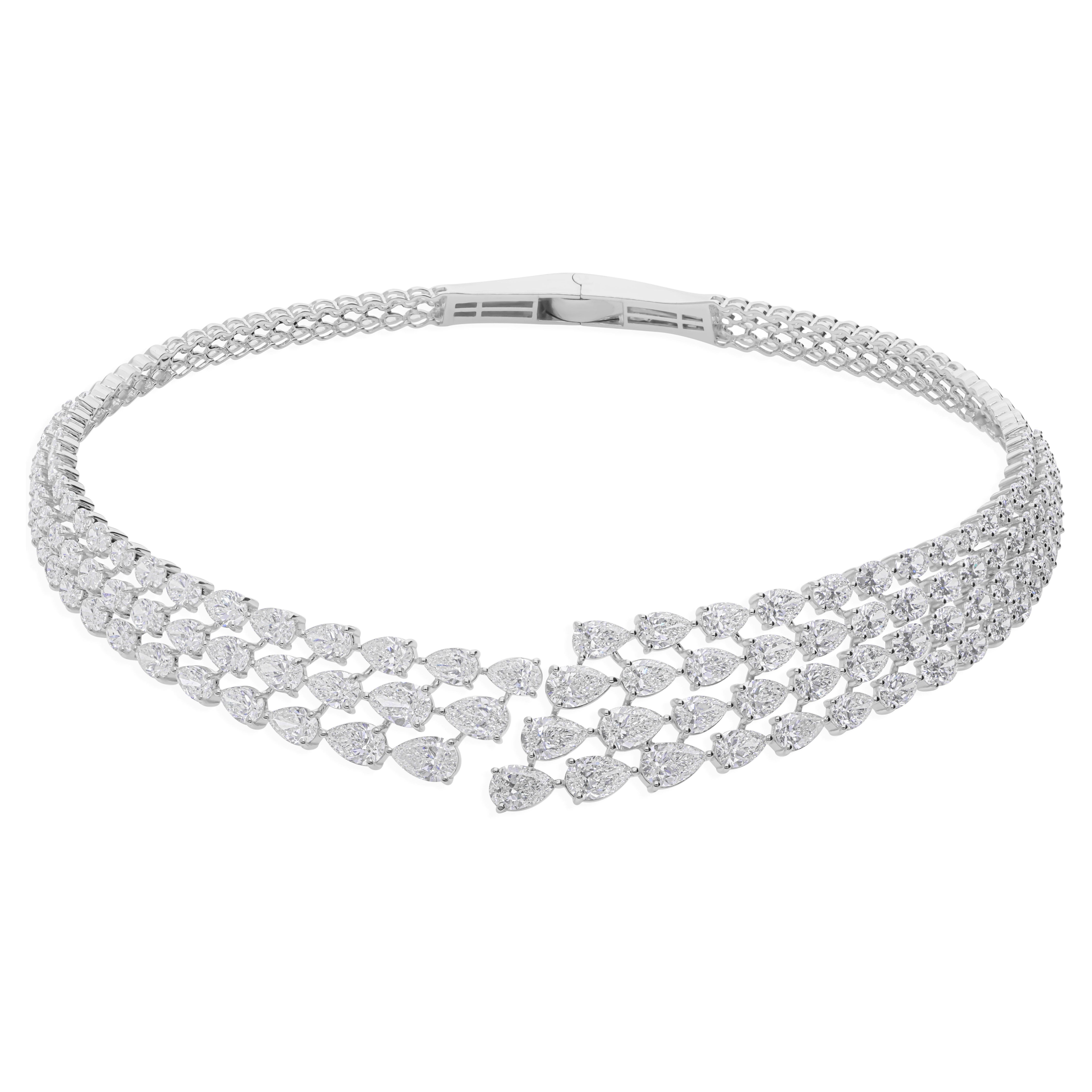 26.93 CTW SI/H Diamond Wide Wedding Choker Necklace Gift 14 Karat White Gold For Sale