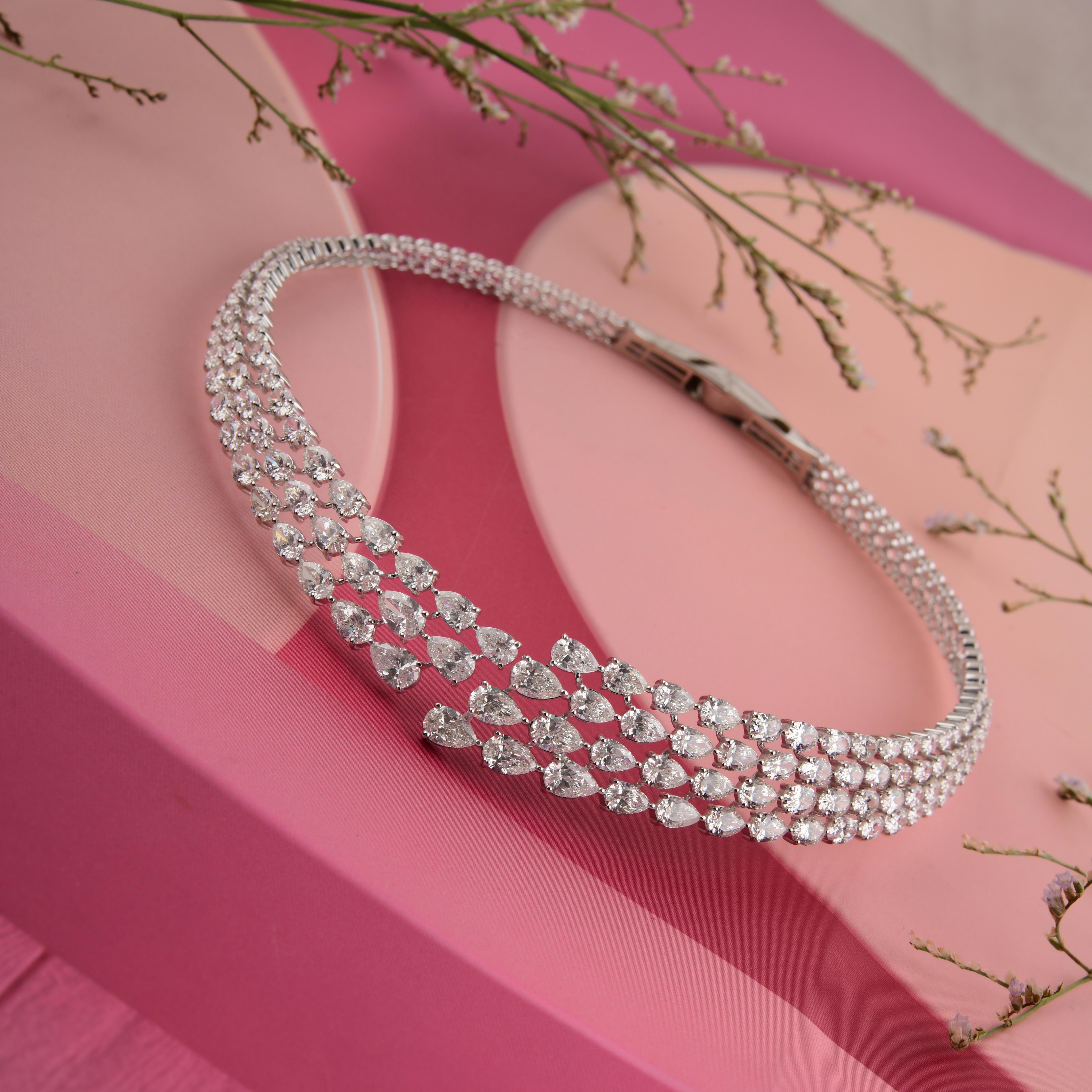 Taglio misto 26,93 CTW SI/H Diamante Ampio Girocollo Nuziale Regalo Oro Bianco 18 Karati in vendita
