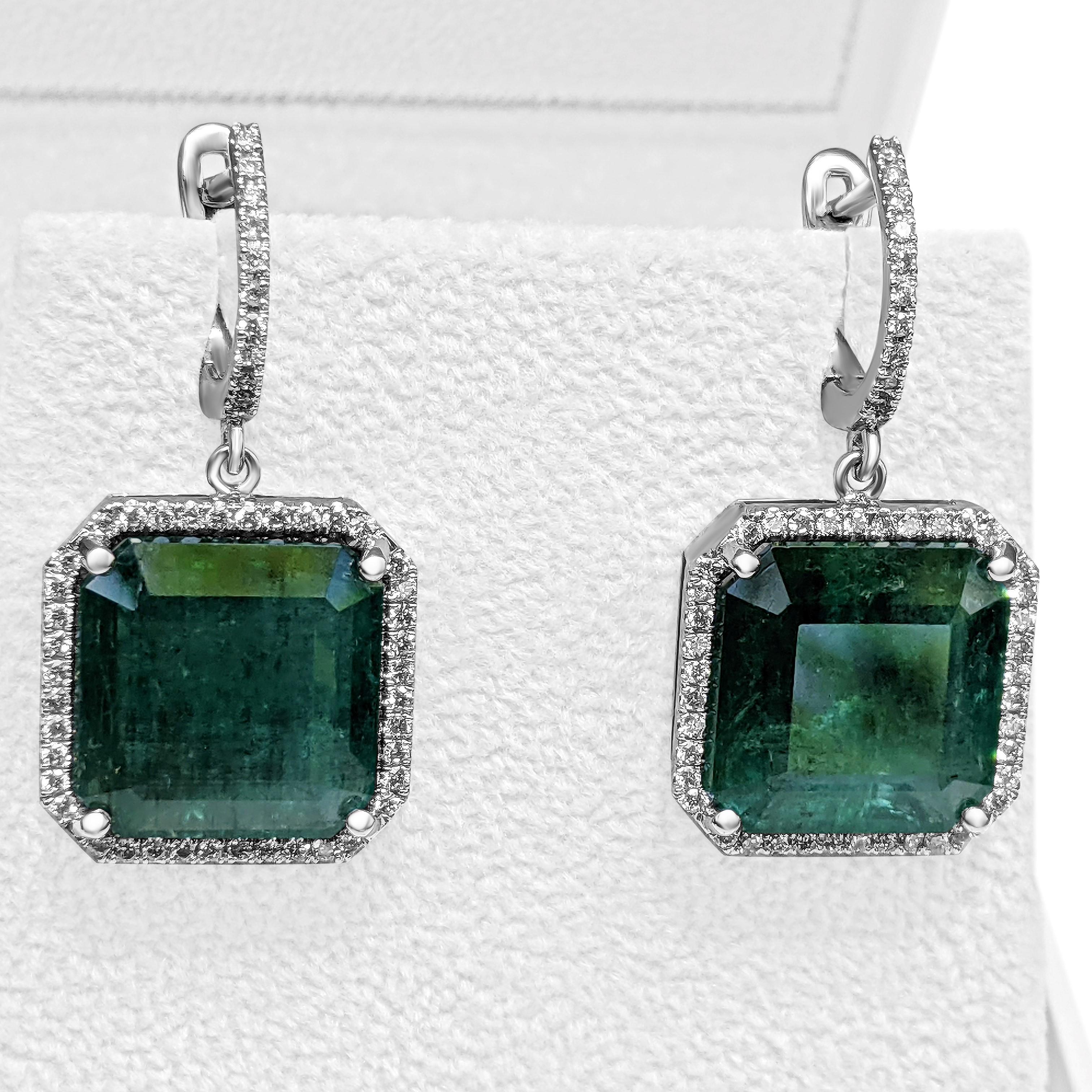 26.96 Carat Emerald and 1.20 Ct Diamonds - 14 kt. White gold - Earrings 5
