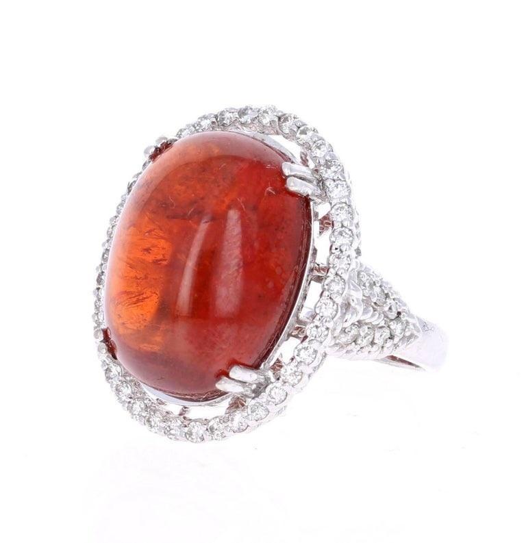 26.97 Carat Cabochon Spessartine Diamond White Gold Cocktail Ring In New Condition For Sale In Los Angeles, CA