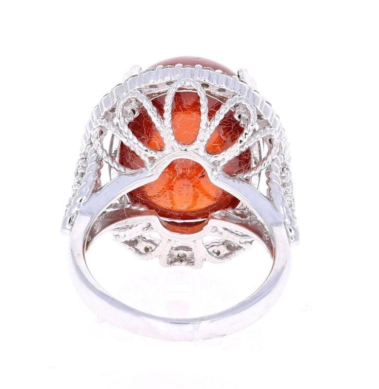 Women's 26.97 Carat Cabochon Spessartine Diamond White Gold Cocktail Ring For Sale