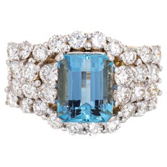 2.69ct Aquamarine 1.85ct Diamond Ring Vintage 14k Gold Band Estate Jewelry