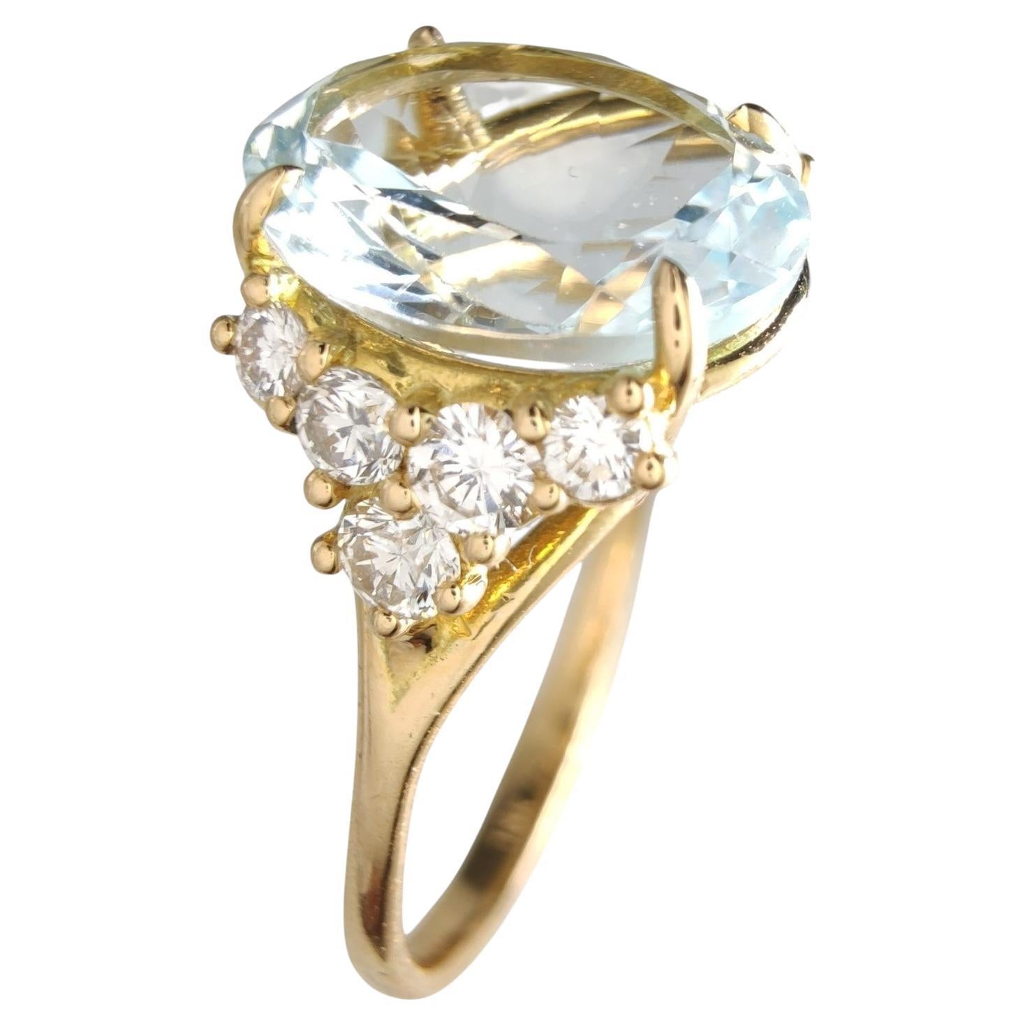 Aguamarina Natural 2,69ct  Anillo de diamantes de 0,35 ct en oro amarillo de 18 quilates -Contemporáneo
