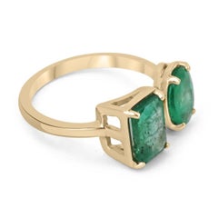 2.69tcw 14K Natural Emerald, Emerald Cut & Oval Cut Four Prong Gold Cuff Ring