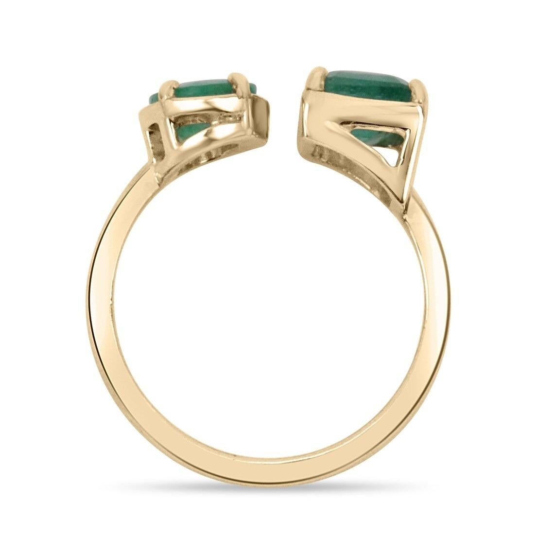 Modern 2.69tcw 14K Natural Emerald, Emerald Cut & Oval Cut Four Prong Gold Cuff Ring For Sale