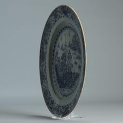 26CM Chinese Export Porcelain Blue White Dish Landscape Insects Qianlong Period