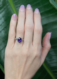 2.6Ct Amethyst Solitaire Ring with Bezel Setting: Solid 14K Gold, Oval 10x8mm
