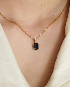 2.6ct Australian Dark Blue Sapphire Diamond Pendant in 14k Gold Oval Solitaire