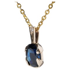 2.6ct Australian Dark Blue Sapphire Diamond Pendant in 14k Gold Oval Solitaire