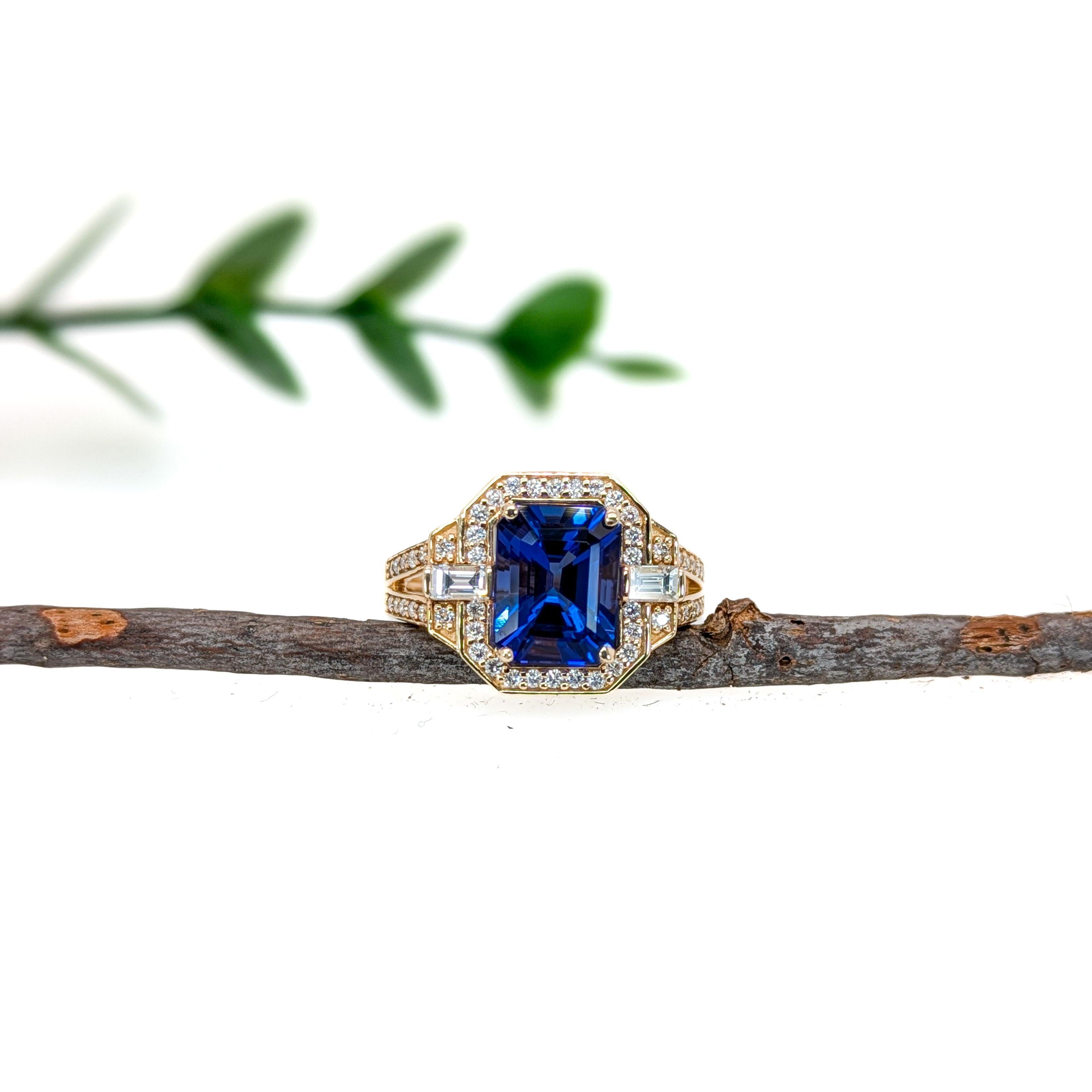 Art Deco 2.6ct Bespoke Tanzanite Ring w Baguette Diamonds in Solid 14K Gold  EM 9x7 For Sale