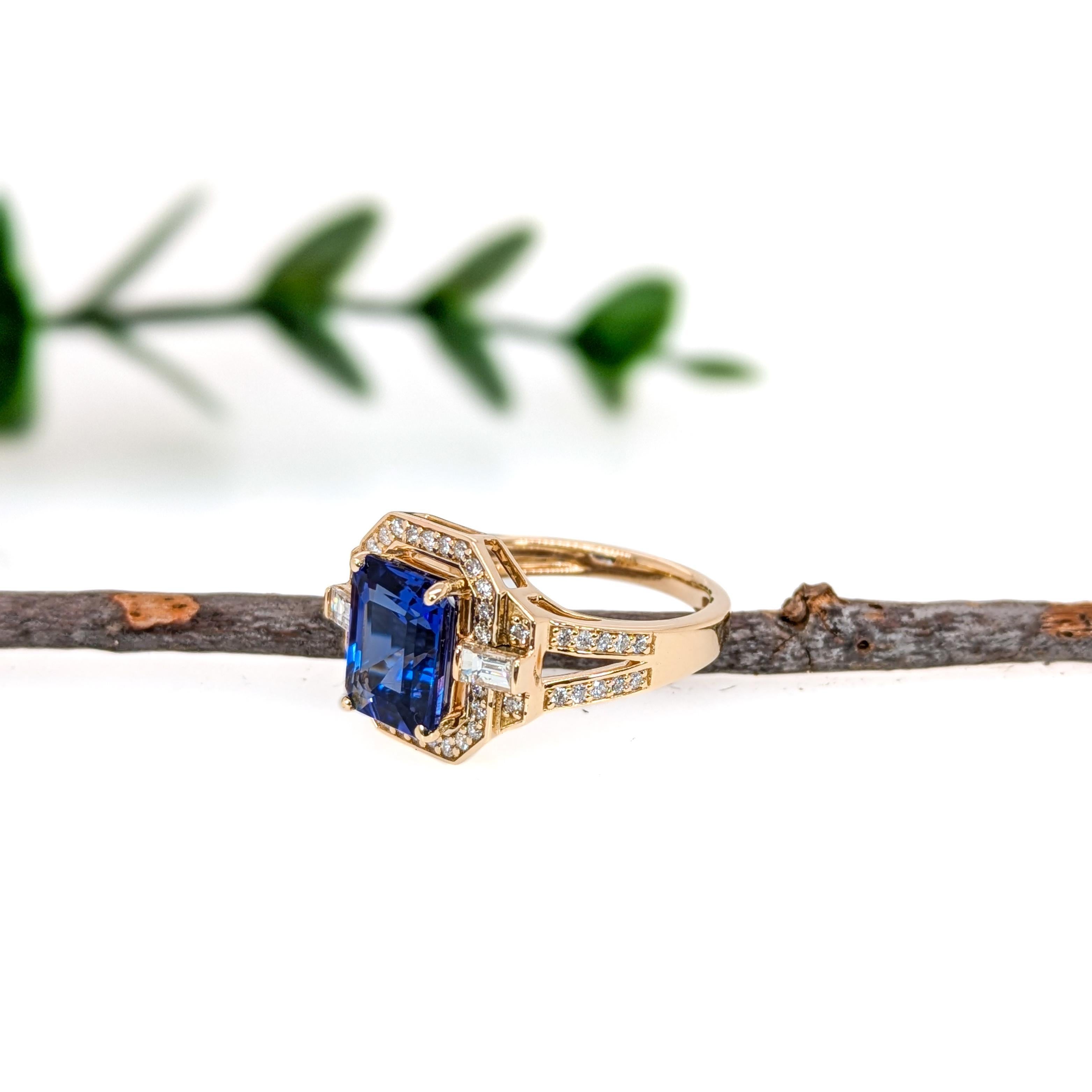 Emerald Cut 2.6ct Bespoke Tanzanite Ring w Baguette Diamonds in Solid 14K Gold  EM 9x7 For Sale