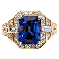 2.6ct Bespoke Tanzanite Ring w Baguette Diamonds in Solid 14K Gold  EM 9x7