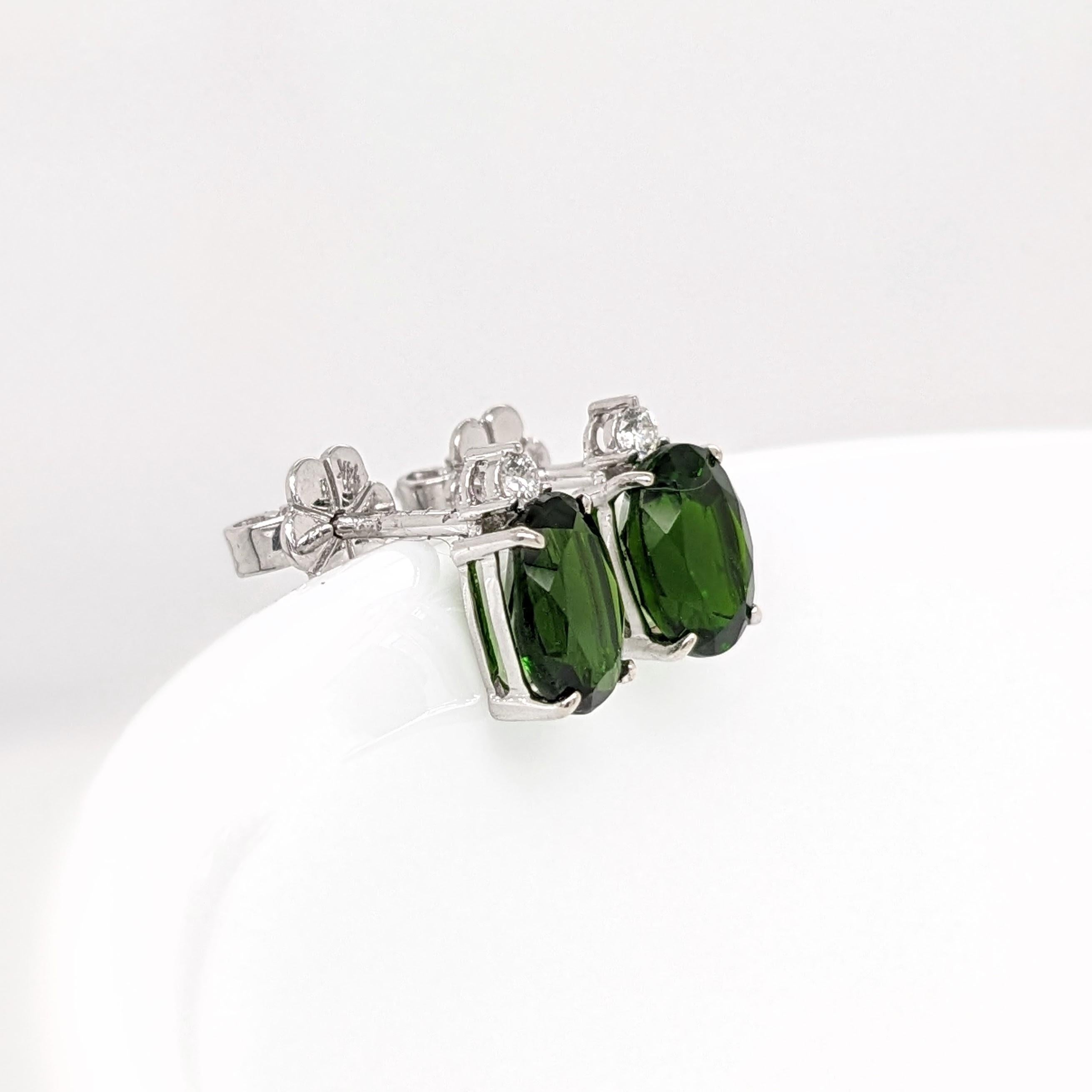 Oval Cut 2.6ct Chrome Diopside Earrings w Natural Diamonds in Solid 14K Gold Oval 7x5mm