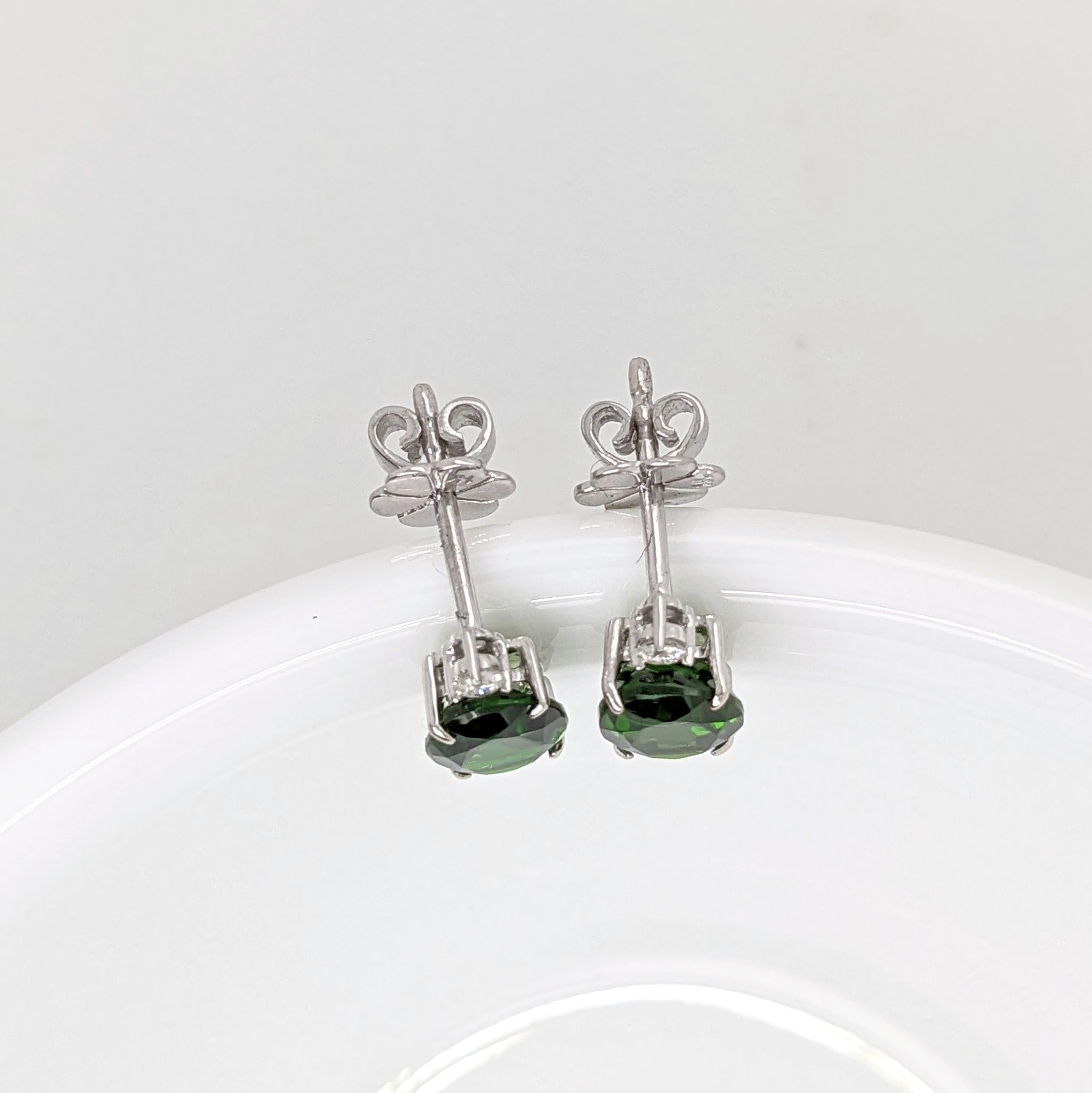 Women's 2.6ct Chrome Diopside Earrings w Natural Diamonds in Solid 14K Gold Oval 7x5mm