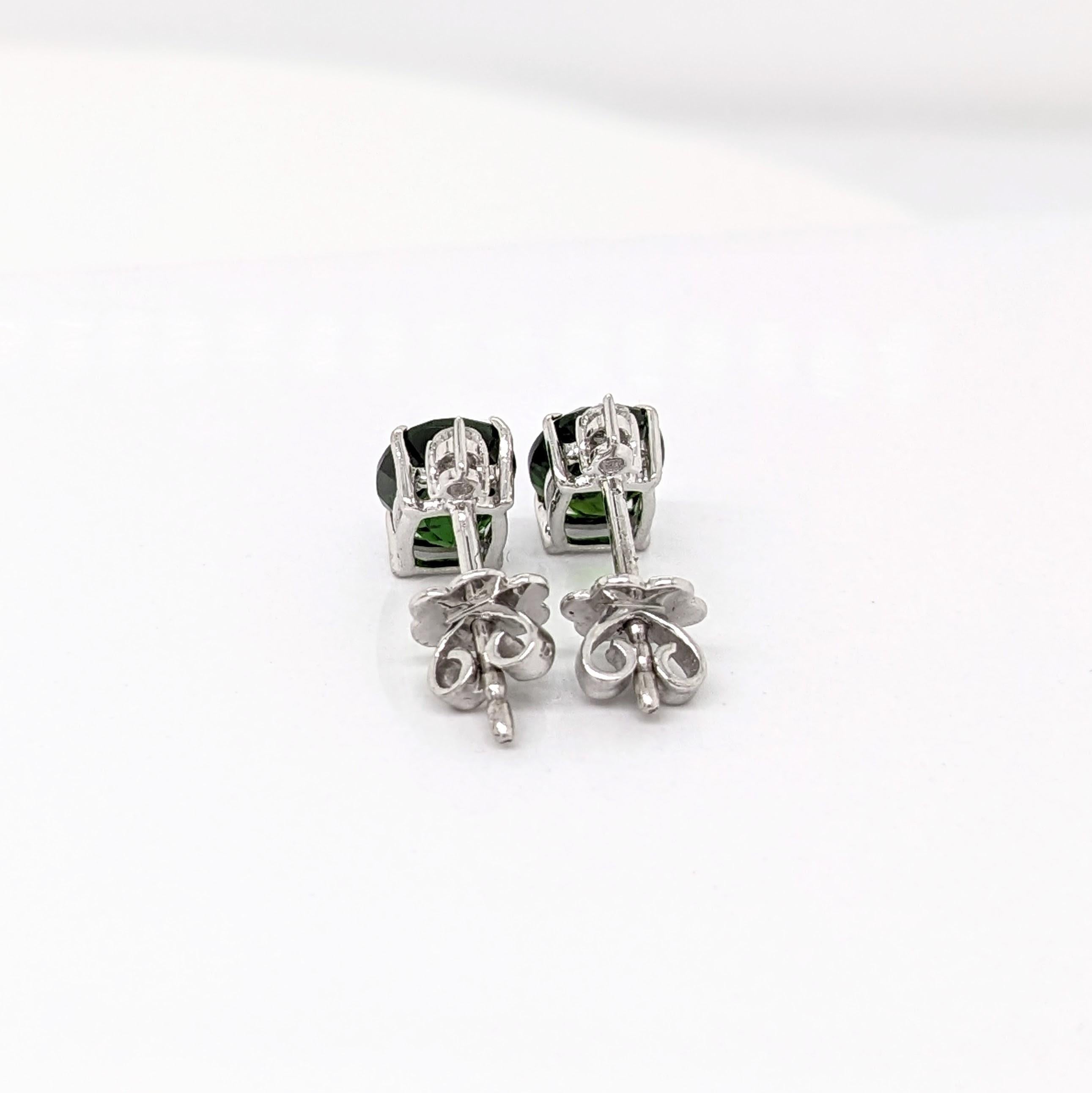 2.6ct Chrome Diopside Earrings w Natural Diamonds in Solid 14K Gold Oval 7x5mm 1