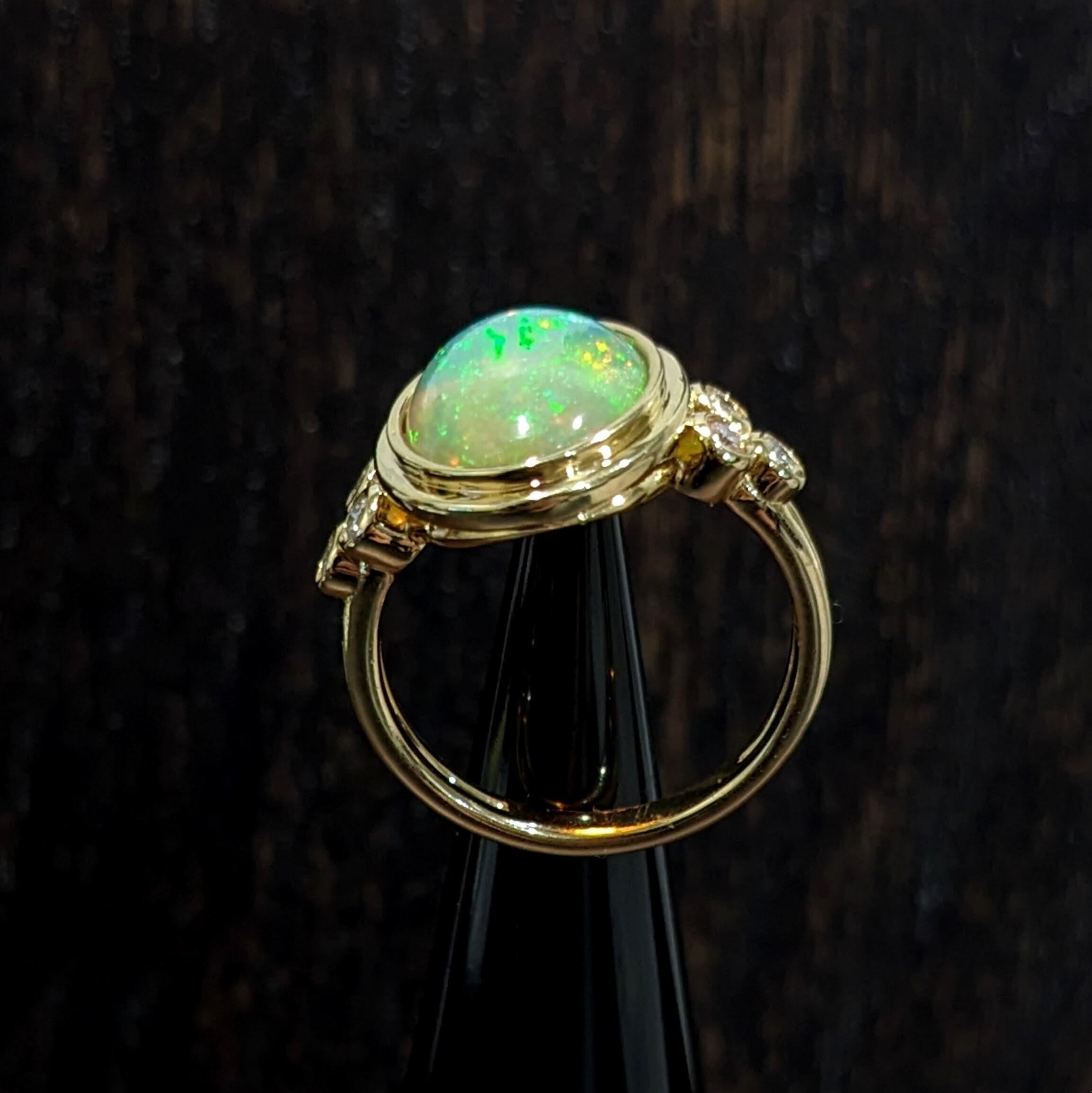 Women's 2.6ct Ethiopian Opal Ring w Earth Mined Diamonds in Solid 14k Gold Oval 13x10mm For Sale