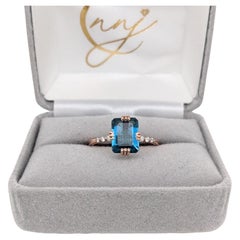 2.6ct London Blue Topaz Ring w Earth Mined Diamonds in Solid 14K Gold EM 8x6mm 2.6ct London Blue Topaz Ring w Earth Mined Diamonds in Solid 14K Gold EM 8x6mm