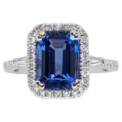 2.6ct Statement Tanzanite Ring with Natural Diamond Halo: Solid 14K Gold, 9x7mm