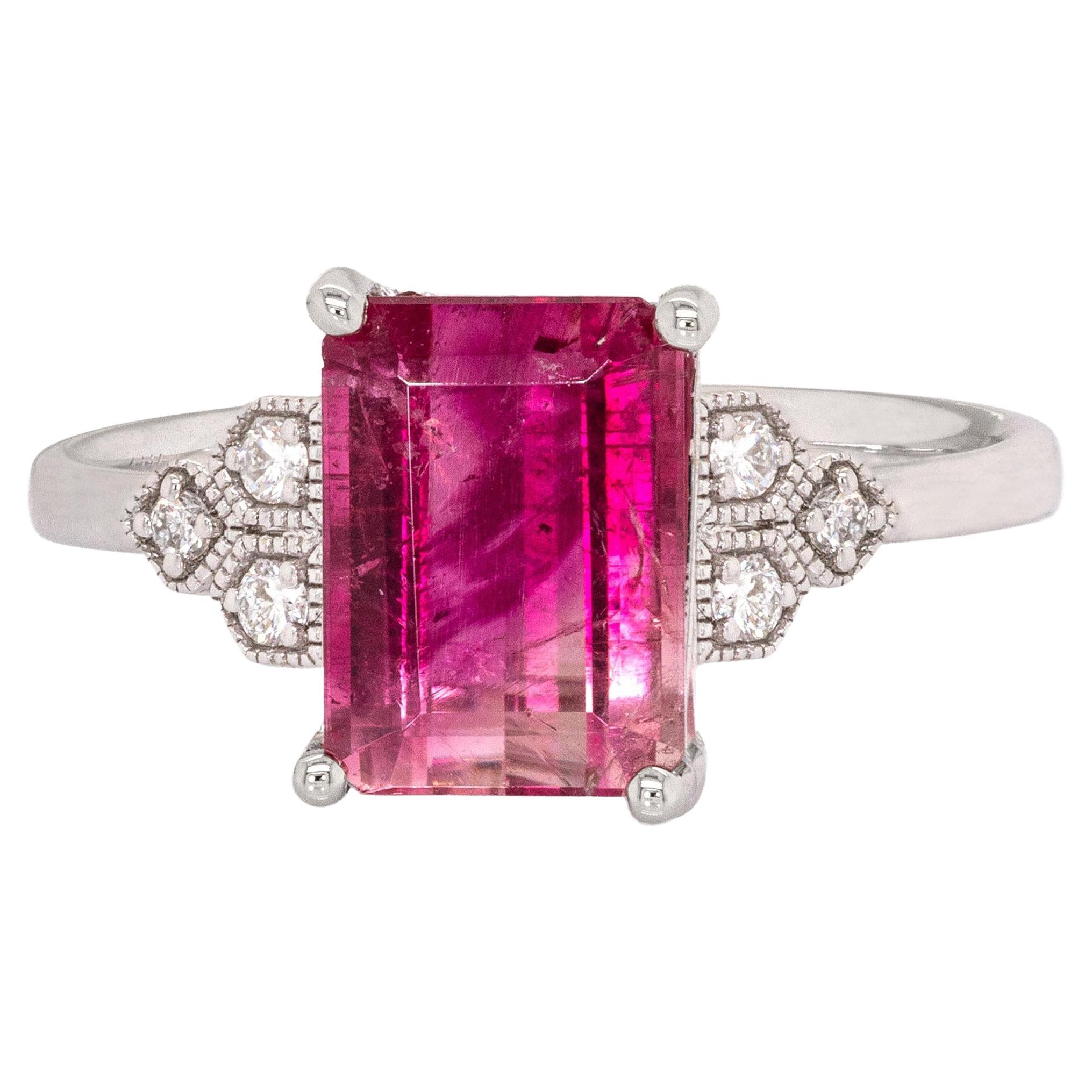 2.6cts Bi-color Tourmaline Ring with Natural Diamonds: 14k Solid Gold, 9x7mm