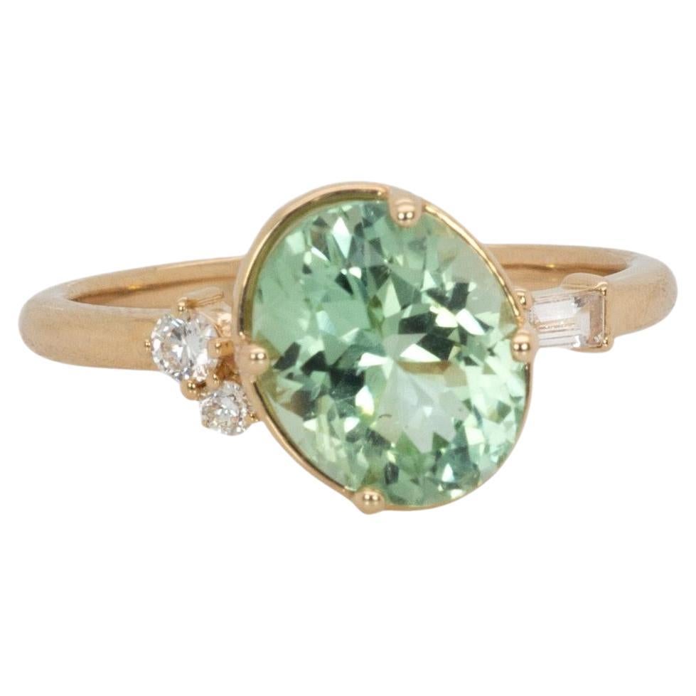 2.6cts Green Tourmaline Ring with Natural Diamond Accents: Solid 14k Gold, 9x7mm For Sale