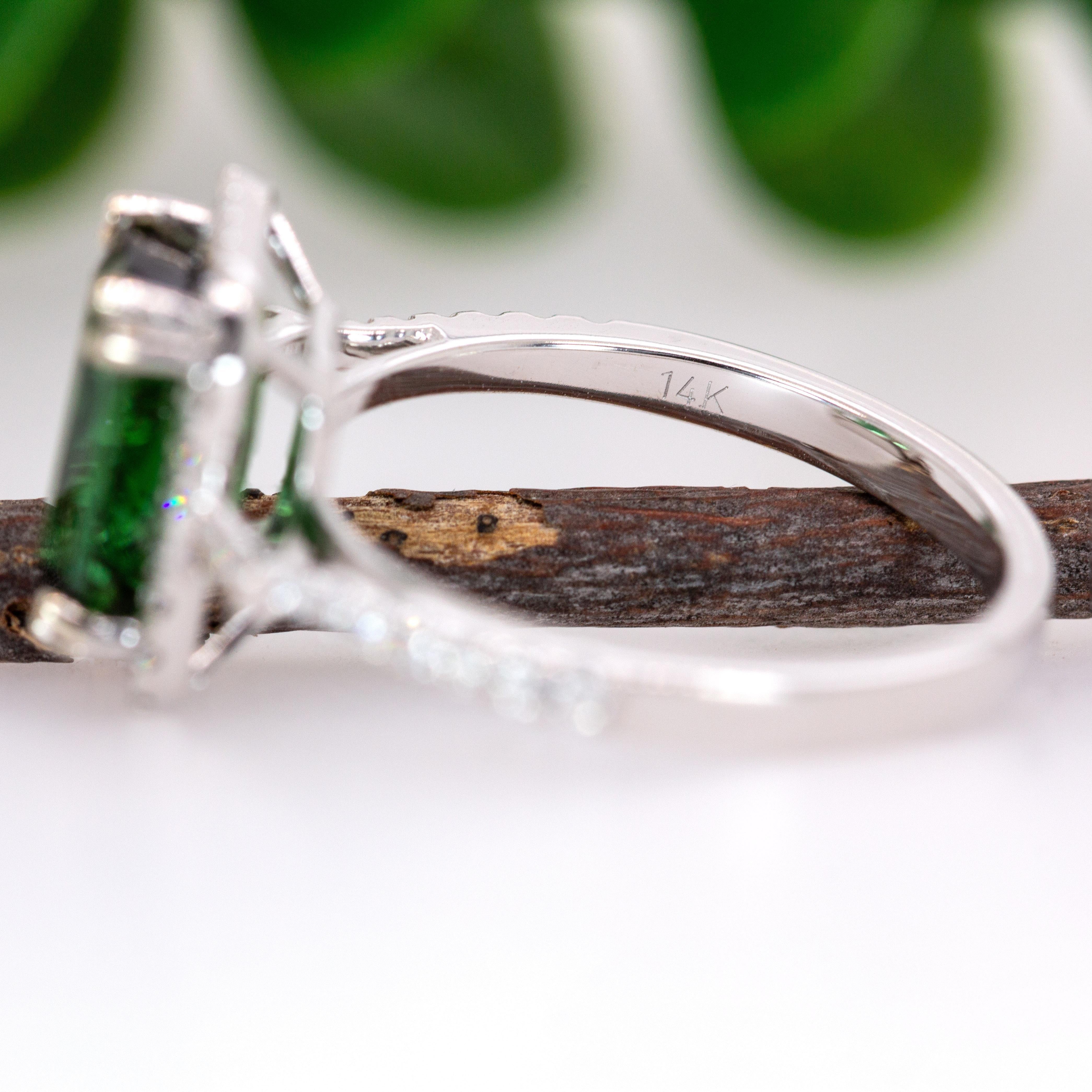Bague tourmaline indicolite 2,6 carats avec diamants naturels en or massif 14 carats CU 9x7 mm en vente 1