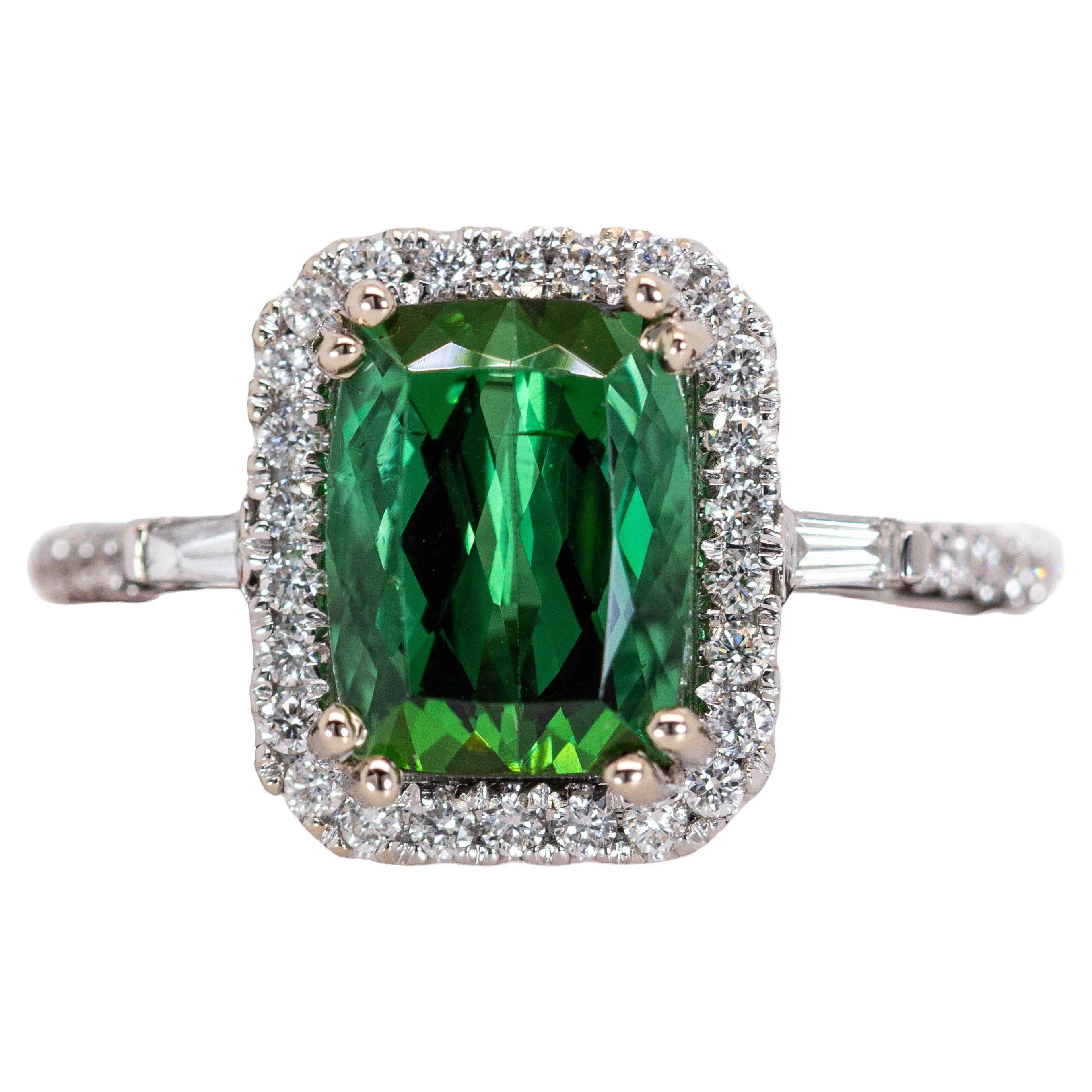 2.6cts Indicolite Tourmaline Ring w Natural Diamonds in Solid 14K Gold CU 9x7mm