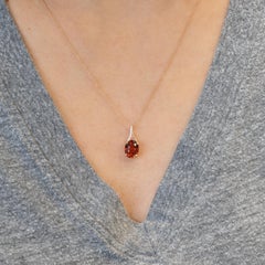 2.6cts Spessartine Pendant with Natural Diamonds Accents: Solid 14K Gold, 9x7mm