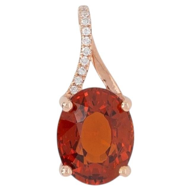 2.6cts Spessartine Pendant with Natural Diamonds Accents: Solid 14K Gold, 9x7mm For Sale