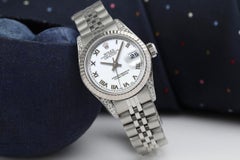 Rolex Datejust White Roman Dial Diamond Lugs Steel Watch
