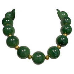 26mm Round Nephrite Jade Necklace with Yellow Gold Spacers, 21 Inches