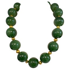 26mm Round Nephrite Jade Necklace with Yellow Gold Spacers, 21 Inches 