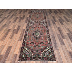 2'6"x10' Amber Brown Vintage Zoroastrian Hamadan Hand Knotted Wool Runner Rug